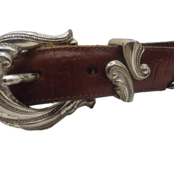 Vintage Brighton Leather Belt/ Ornate Silver Buckle/ 24507/ Medium - Picture 3 of 8